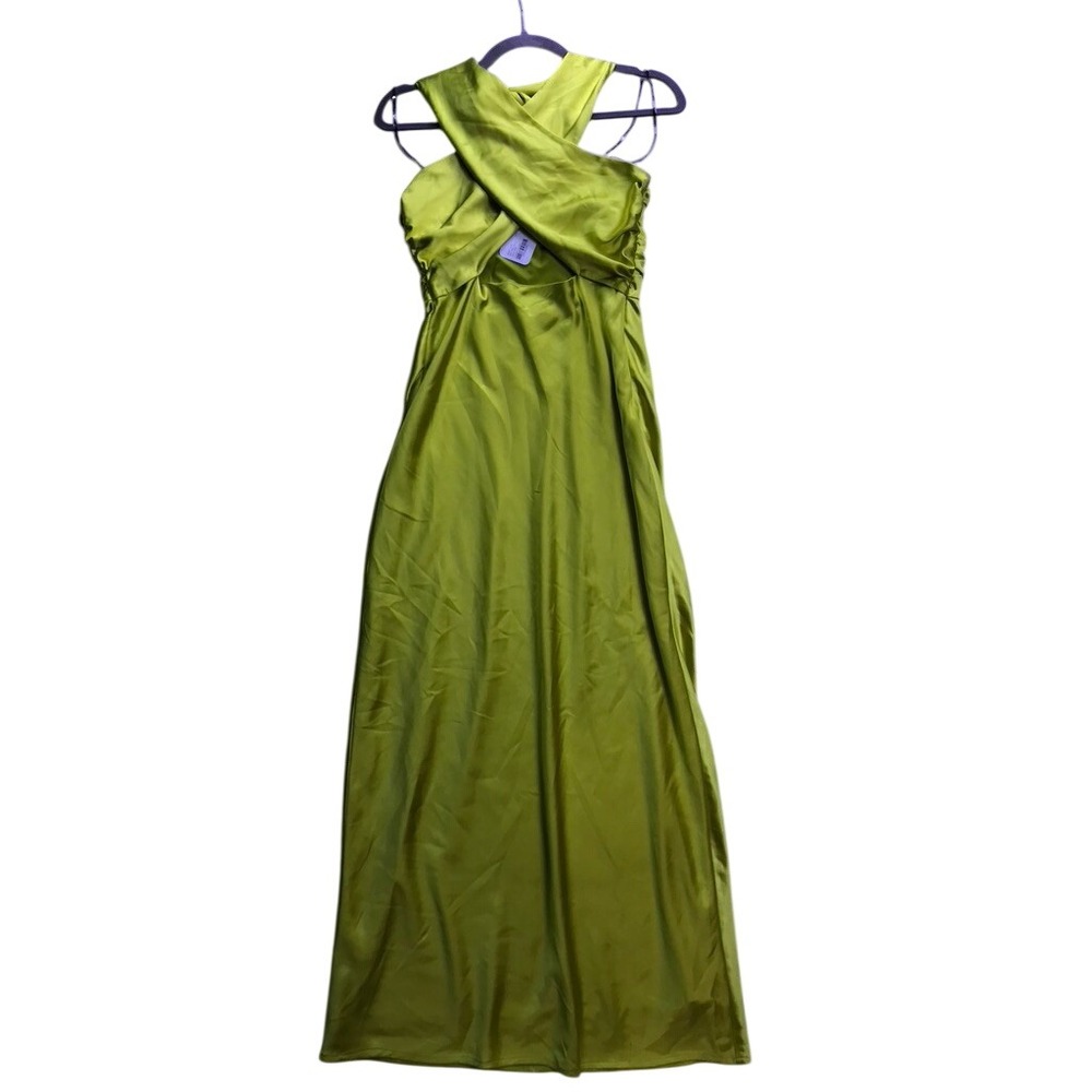 Simon Miller Maxi Dress Womens Size 4 Lime Green Satin Crisscross Neck Gown